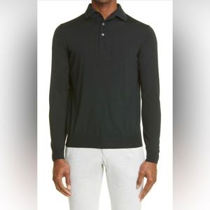 Thom Sweeney Fine Merino Shirt Collar Polo NWT DARK GREEN (looks black)